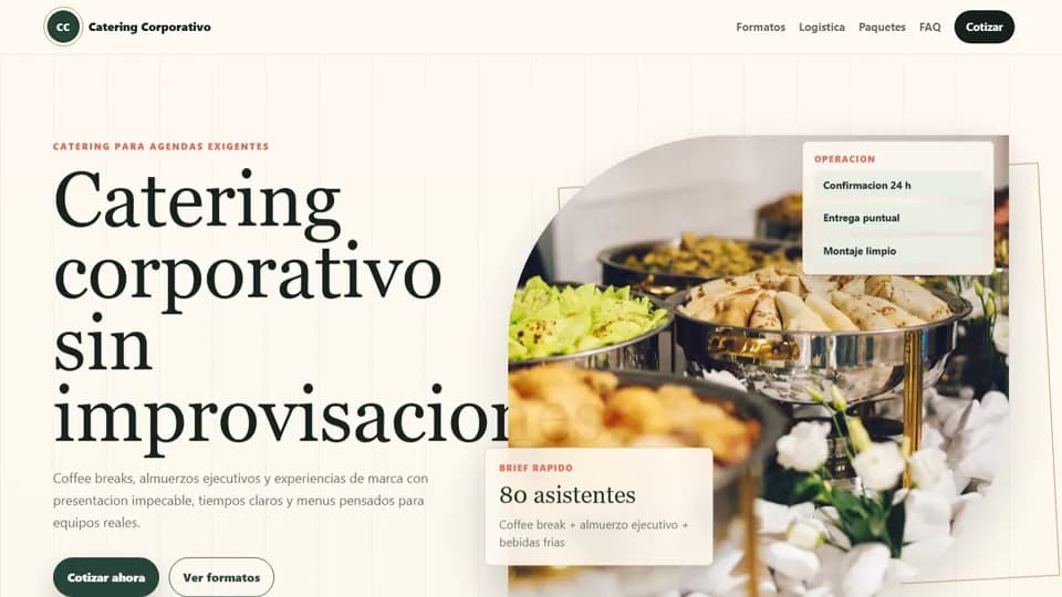 Vista previa de Landing Estática Catering Corporativo HTML