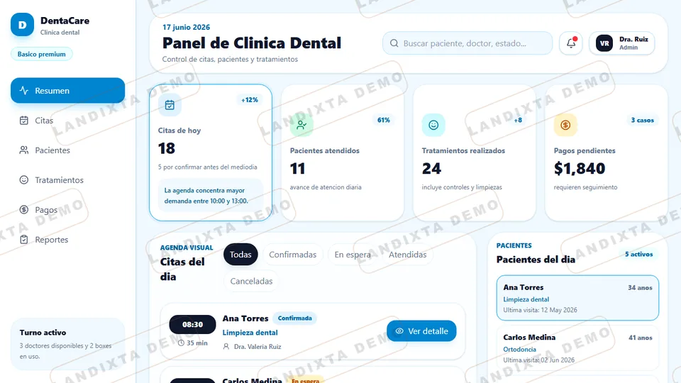 Vista previa Dashboard Clínica Dental Básico