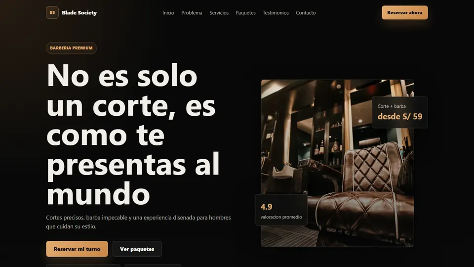Vista previa de Landing Estática Barbería HTML
