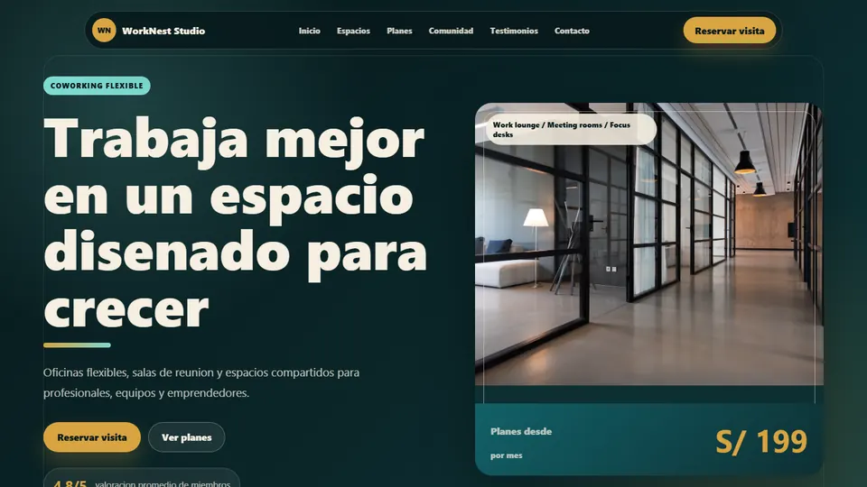 Vista previa de Landing Estática Coworking HTML