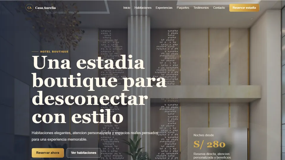 Vista previa de Landing Estática Hotel Boutique HTML