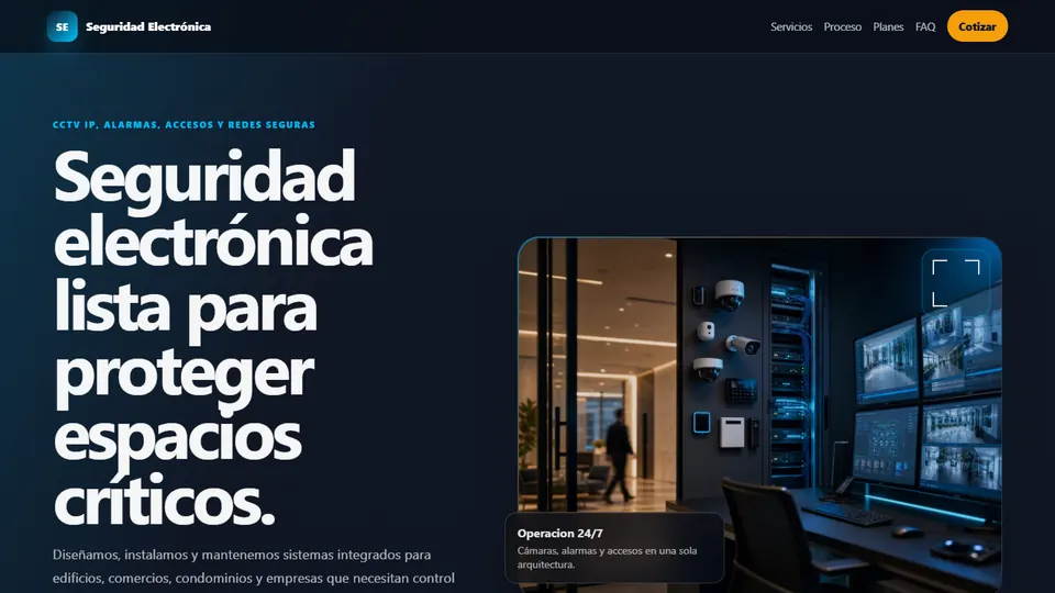 Vista previa de Landing Estática Seguridad Electrónica HTML