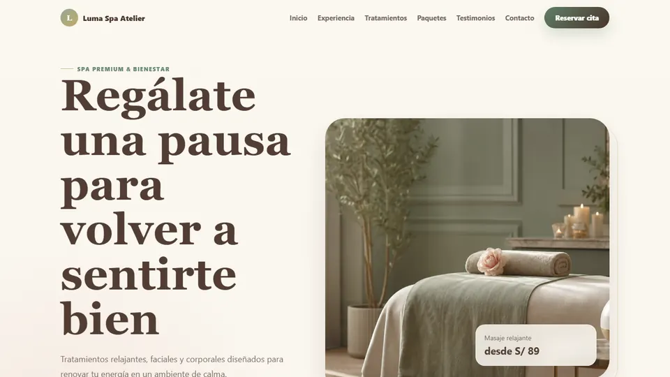 Vista previa de Landing Estática Spa Premium HTML